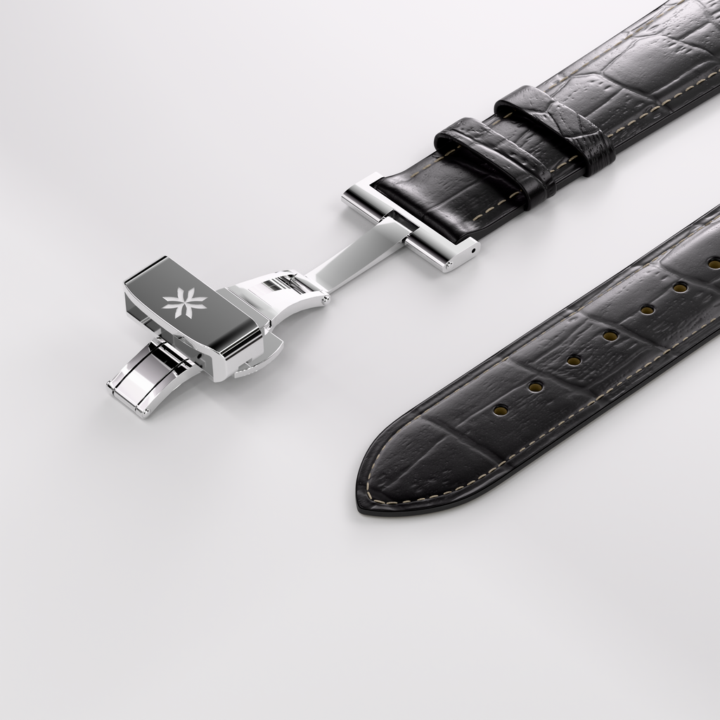 Echtläder‑Auerband am Kroko‑Styl Schwaarz