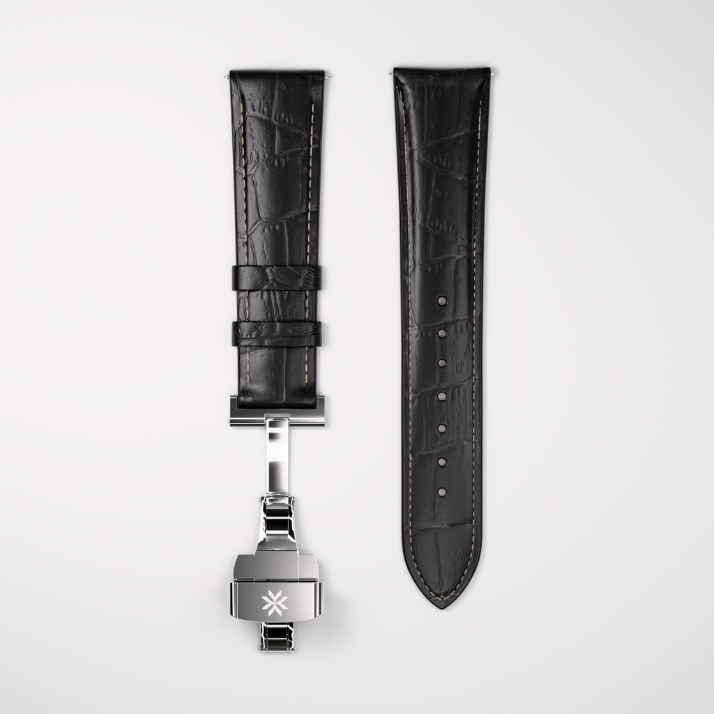 Echtläder‑Auerband am Kroko‑Styl Schwaarz